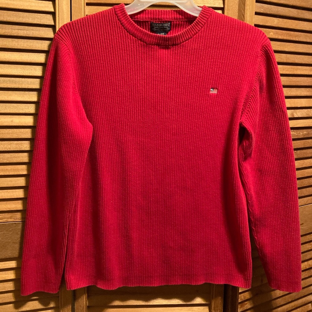 Vintage Polo Ralph Lauren Jean Company Red Sweater with Embroidered USA Flag